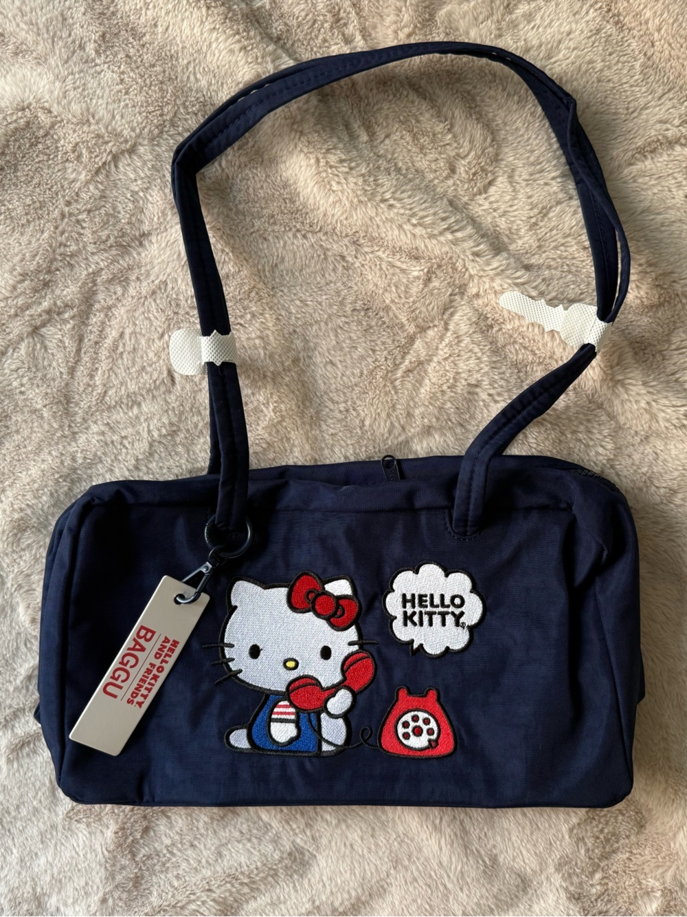 NWT BAGGU Nylon Bowler Bag Embroidered Hello Kitty Phone